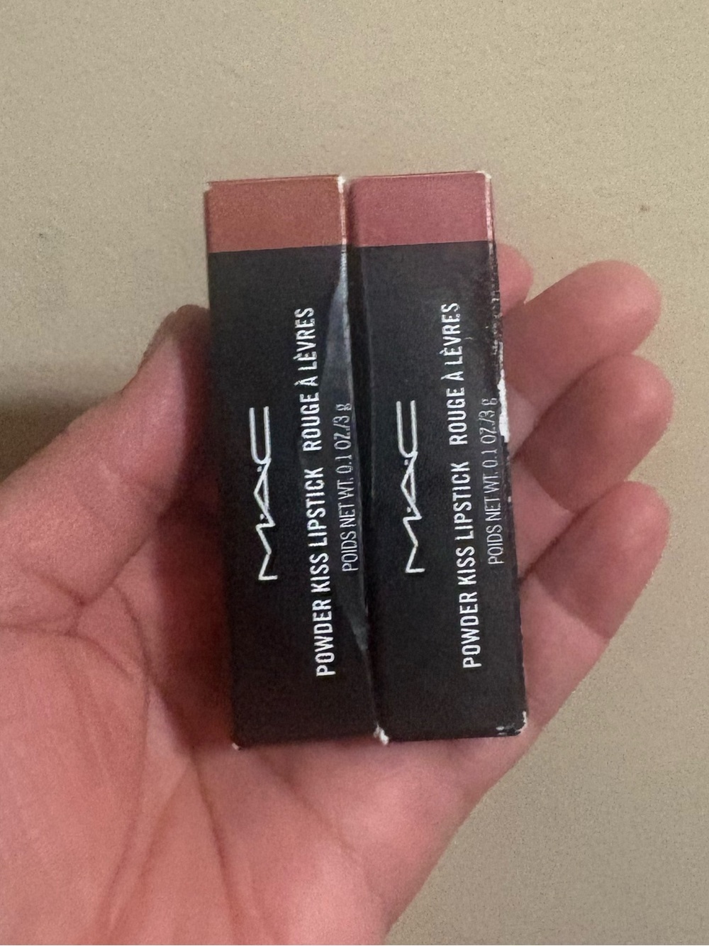 MAC Cosmetics Powder Kiss Lipstick 314 MULL IT OVER 923 STAY CURIOUS Brand New